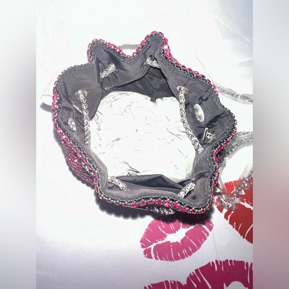 Fuchsia Oversize Rhinestone Swing Handle Iconic Bucket Bag - Picture 7 of 8